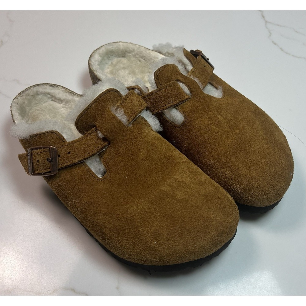 Birkenstock Boston Clogs Women's 36 Mink Suede Shearling Lined Brown Shoes